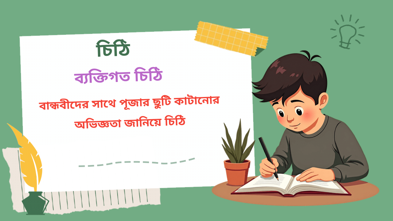 বান্ধবীদের সাথে পূজার ছুটি কাটানোর অভিজ্ঞতা জানিয়ে চিঠি লেখা।