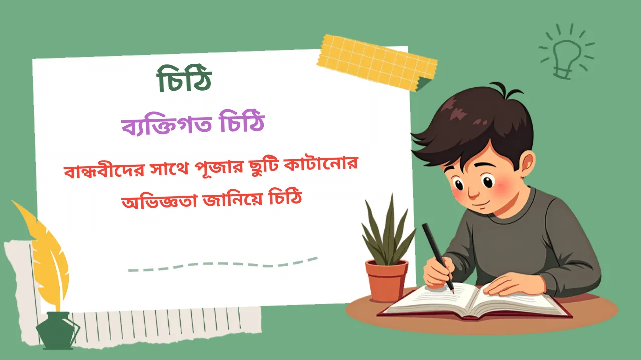 বান্ধবীদের সাথে পূজার ছুটি কাটানোর অভিজ্ঞতা জানিয়ে চিঠি লেখা।
