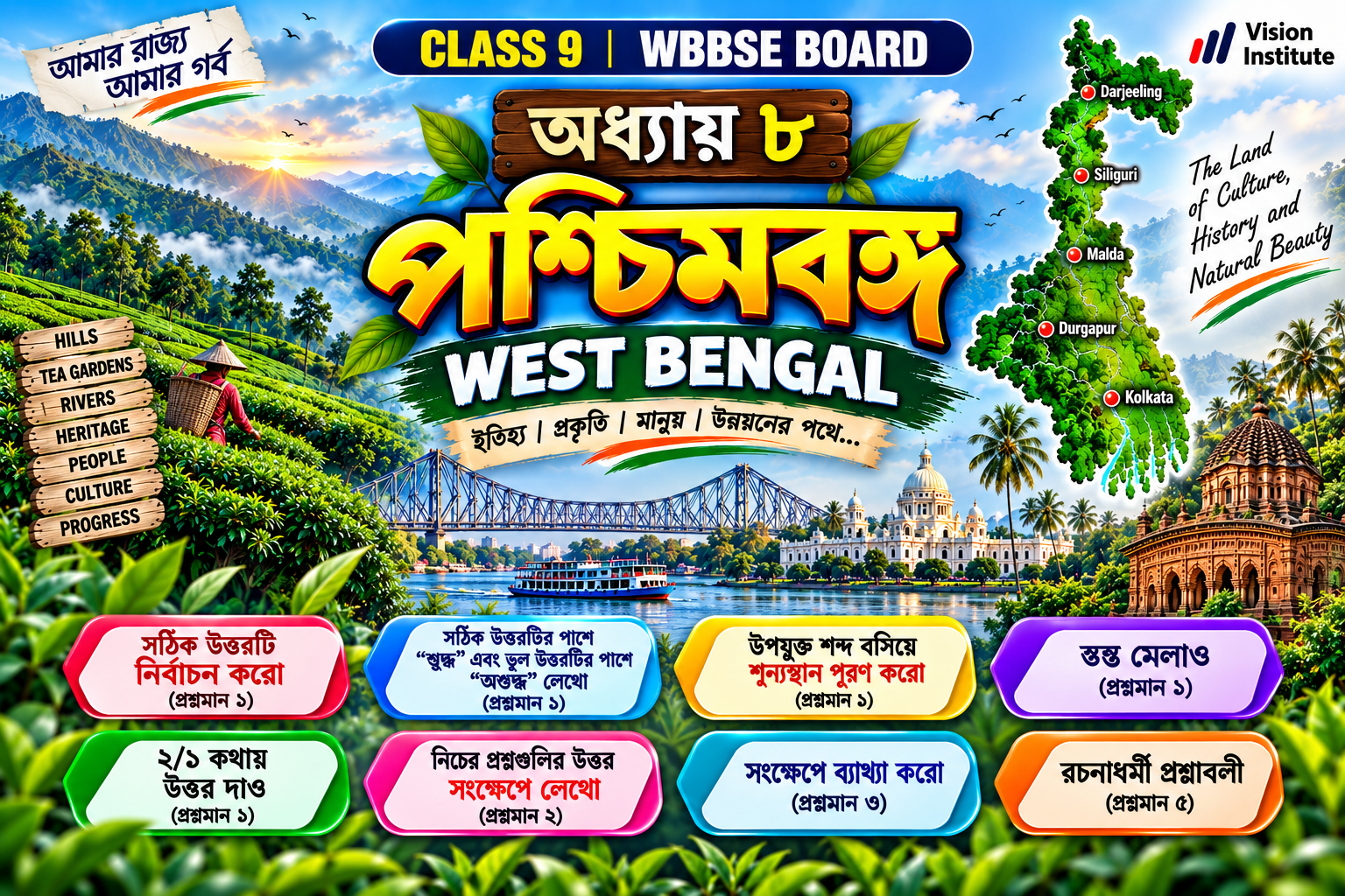 নবম শ্রেণীর ভূগোল অষ্টম অধ্যায়: পশ্চিমবঙ্গ - অনুশীলনী প্রশ্ন ও উত্তর | Class 9 Geography Chapter 8